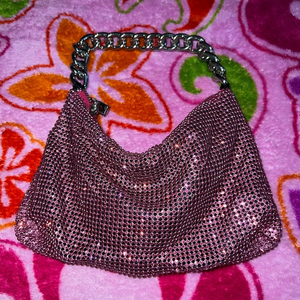 hot pink sparkly rhinestone chain handbag